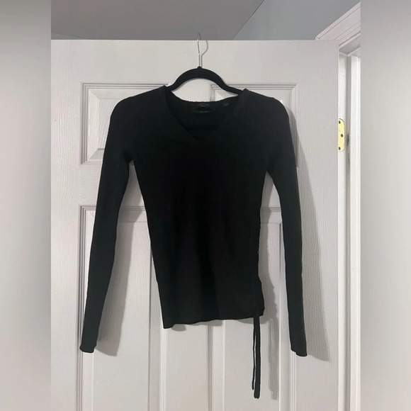 All Saints Black V Neck Vana Jumper Sweater 100% Merino Wool Size Medium - Picture 2 of 7